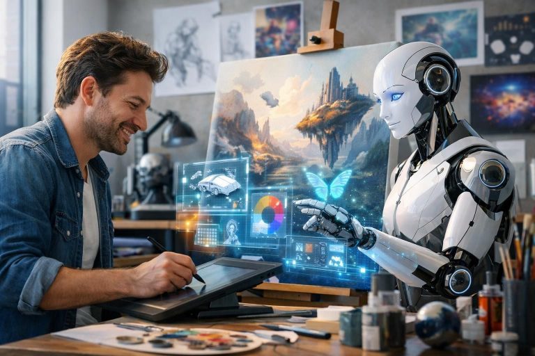 entdecken sie, wie die zusammenarbeit zwischen mensch und künstlicher intelligenz die kreative branche revolutioniert und welche zukunftsperspektiven sich daraus ergeben.